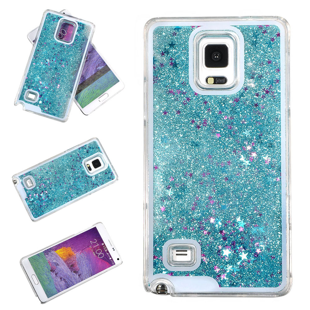 Yoption Samsung Galaxy Note 4 Case Cover-Fantasic Creative Design 3D Decor Funny Design Flowing Quicksand Bling Glitter Quicksand Stars Hard Plastic Transparent Case Cover for Samsung Galaxy Note 4(Blue)