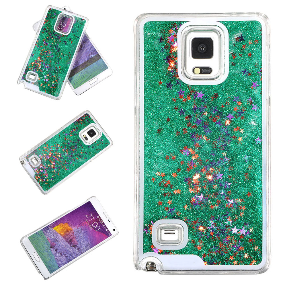 Yoption Samsung Galaxy Note 4 Case Cover-Fantasic Creative Design 3D Decor Funny Design Flowing Quicksand Bling Glitter Quicksand Stars Hard Plastic Transparent Case Cover for Samsung Galaxy Note 4(Green)