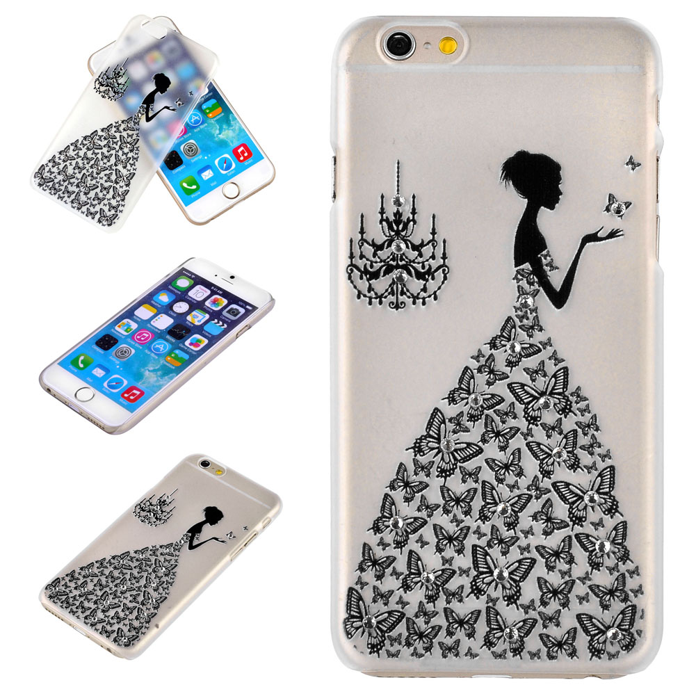 Yoption iPhone 6 4.7 Inch Case Cover-Butterfly Dress With Crystal Rhinestone Cover Case Wedding Bride Case For iPhone 6 4.7 inch(Black)