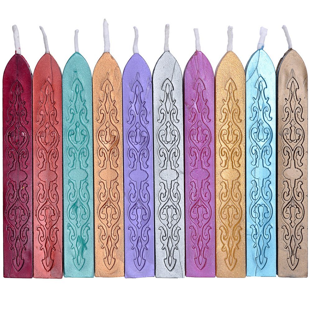 Yoption 10 Pcs Totem Fire Manuscript Sealing Wax Sticks with Wicks Multi-Color Cord Wick Sealing Wax For Postage Letter Retro Vintage Wax Seal Stamp (Mix Color)