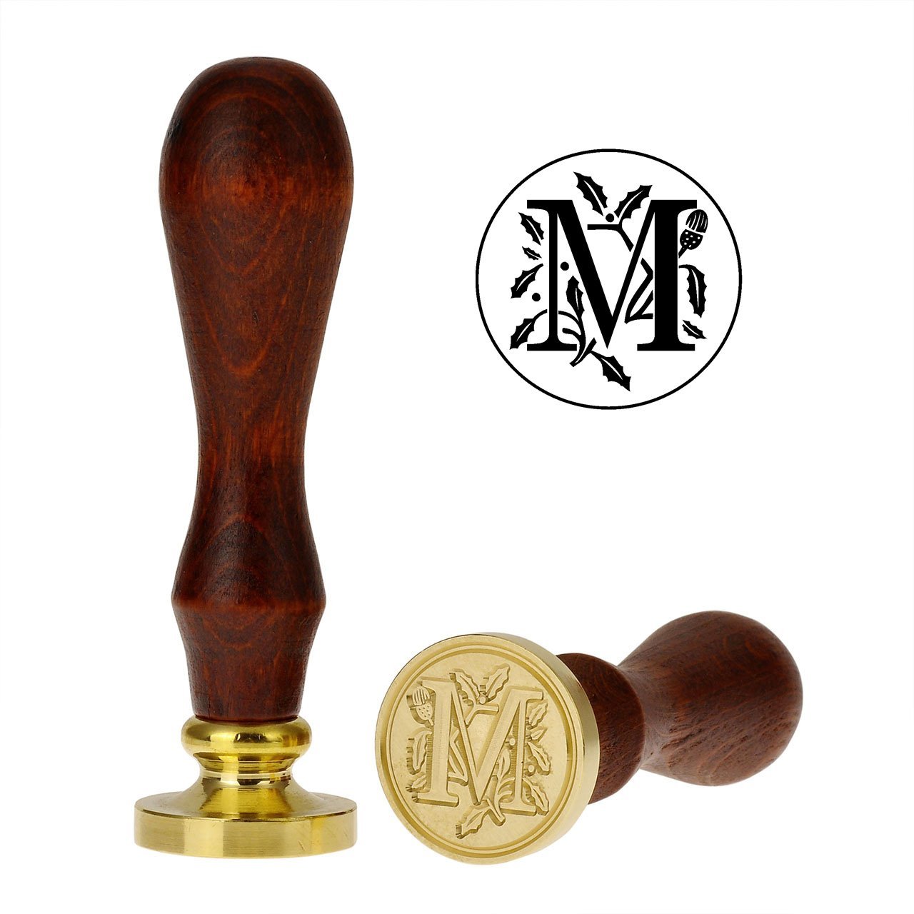 Yoption Classic Letter M Vintage Retro Brass Head Wooden Handle Initial Sealing Wax Seal Stamp (M) 